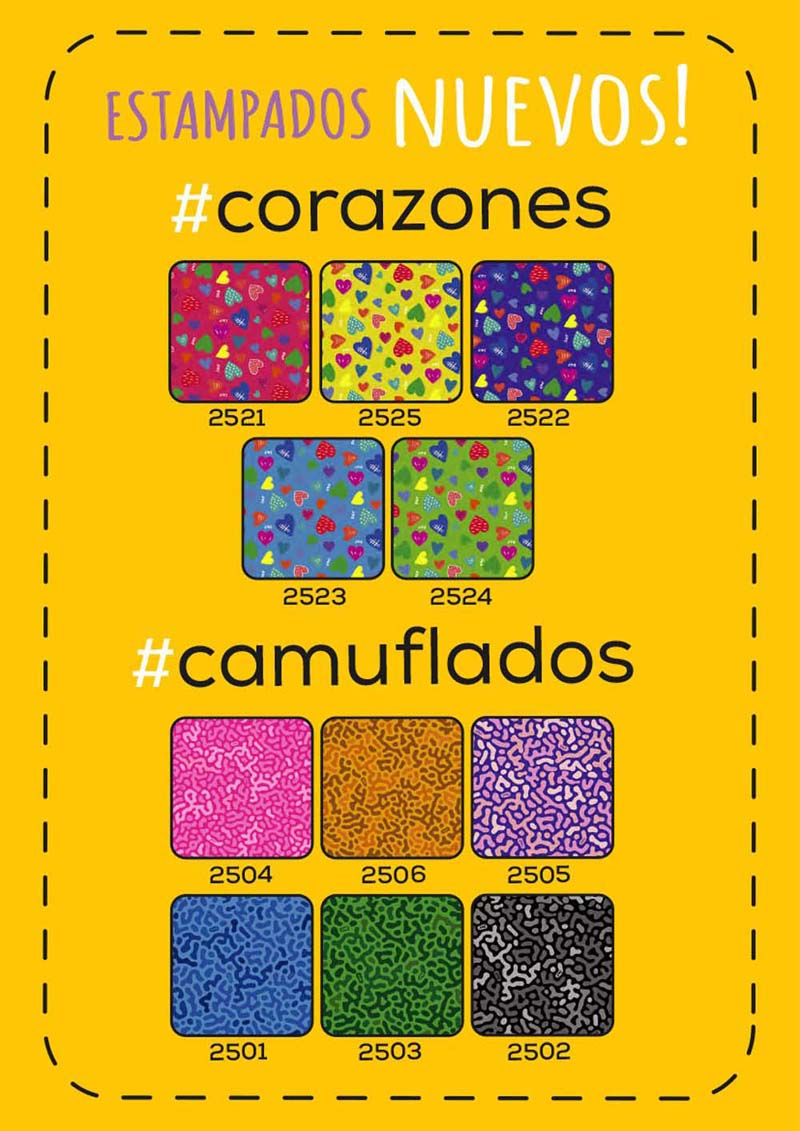 Telas corazones y camufladas